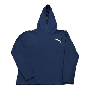 Puma Hoodie Mens Medium Blue Waffle Knit Pullover Sweatshirt 100% Cotton Logo